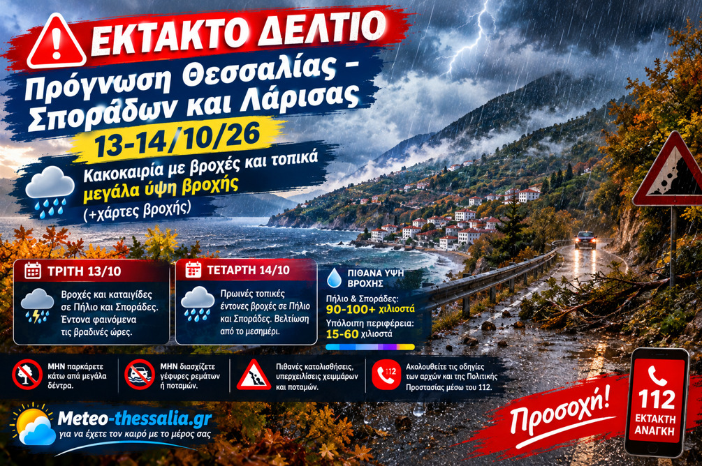 Πρόγνωση Θεσσαλίας – Σποράδων και Λάρισας 13-14/10/26