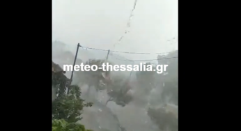 Μπουρίνι με χαλάζι στο Δαμάσι Τυρνάβου (αποκλειστικό βίντεο)