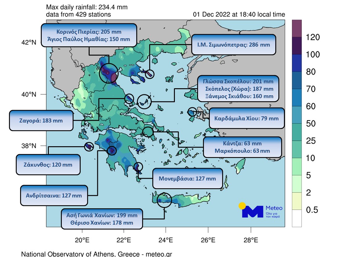 Απολογισμός της κακοκαιρίας Ariel. Πολύ μεγάλα ύψη βροχής σε πολλές περιοχές της χώρας (+αναλυτικός πίνακας)